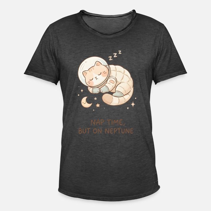 Nickerchen Neptun | Süße Space Katze - Männer Vintage T-Shirt - Vintage Schwarz