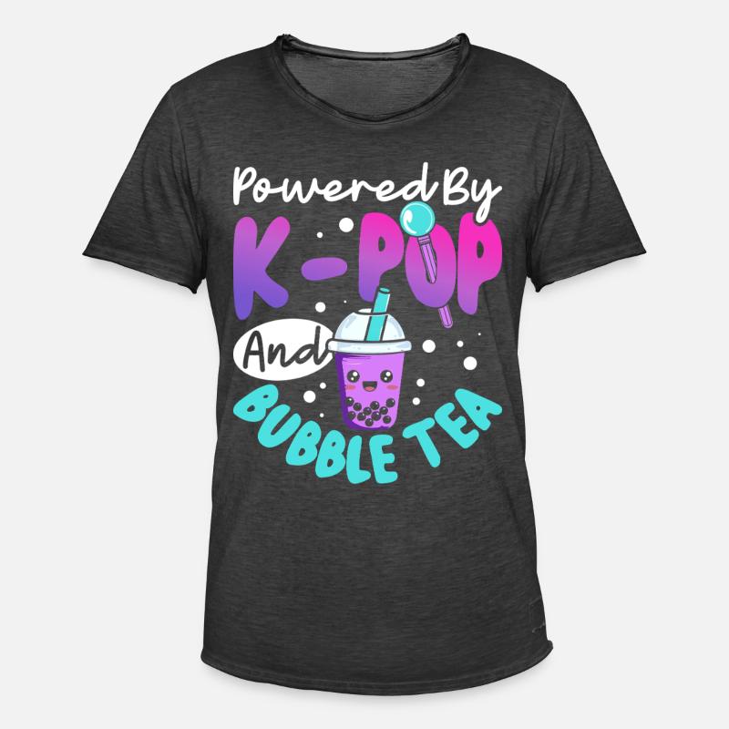Alimentato da bubble tea K-pop - Maglietta vintage da uomo - nero antico