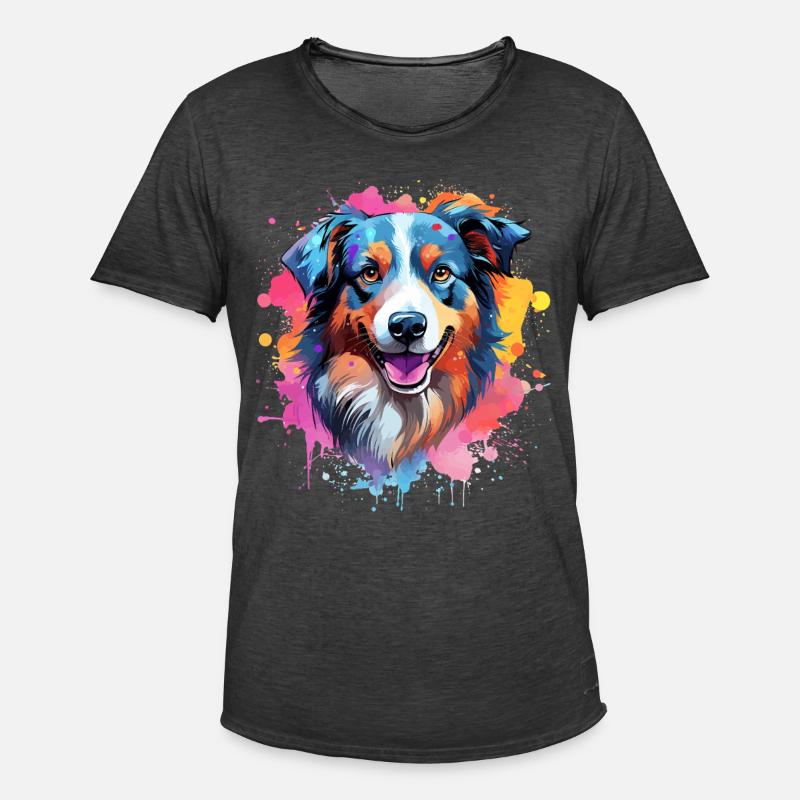 Farbenfrohe Splash-Kunst Australischer Schäferhund - Männer Vintage T-Shirt - Vintage Schwarz