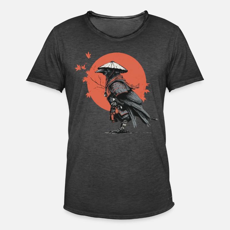 Samurai-Krähe in Red Moon - Männer Vintage T-Shirt - Vintage Schwarz