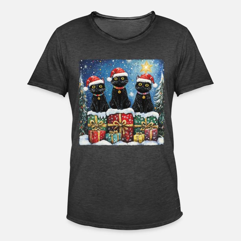 Schwarze Katzen mit Weihnachtsgeschenke - Männer Vintage T-Shirt - Vintage Schwarz