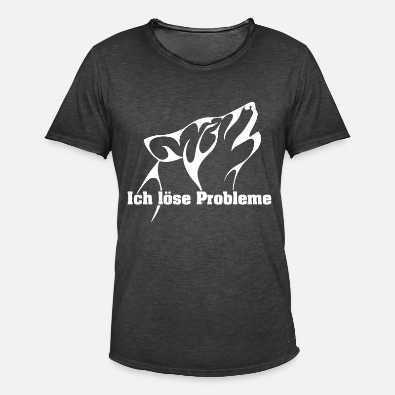 The wolf solves problems - Men's Vintage T-Shirt - washed black