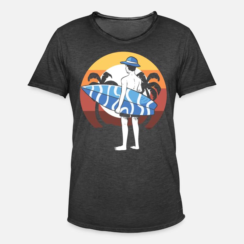 Surfer mit Surfbrett Surflehrer - Männer Vintage T-Shirt - Vintage Schwarz