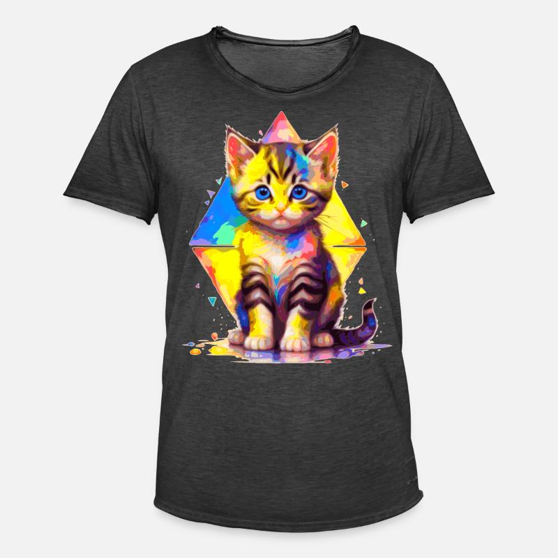 Regenbogen-Kätzchen - mit Geometrien bemalt - Männer Vintage T-Shirt - Vintage Schwarz
