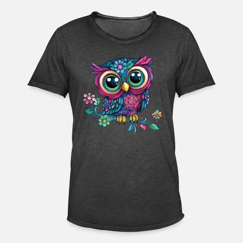 Bunte Eule auf Ast - Männer Vintage T-Shirt - Vintage Schwarz