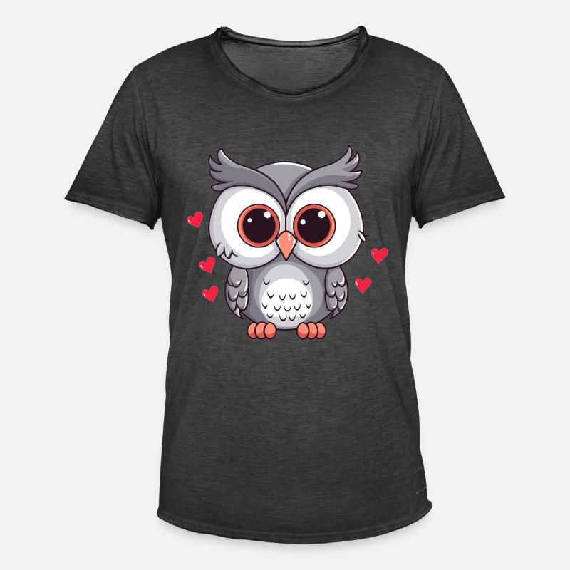 Verliebte Eule mit Herzchen - Männer Vintage T-Shirt - Vintage Schwarz