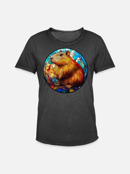 Mosaique Vitrail Capybara - T-shirt vintage Homme - noir vintage