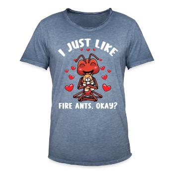 Feuerameise Mit Kuscheltier - Männer Vintage T-Shirt - Vintage Denim - Vorne - Jose (178cm)