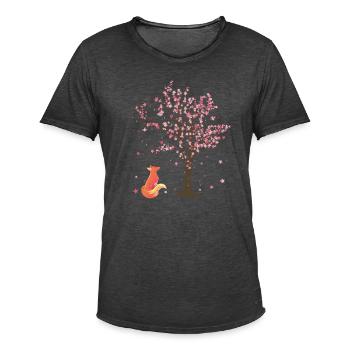Kirschblüten Baum Wald Tier Geschenk Sakura Fuchs - Männer Vintage T-Shirt - Vintage Schwarz - Vorne