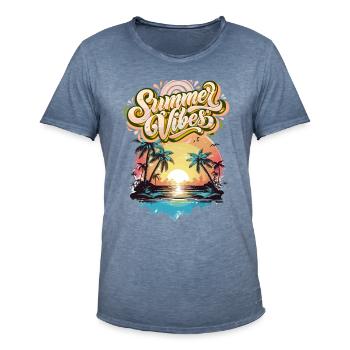 Summer Mood Palm Trees Sunset - Men's Vintage T-Shirt - vintage denim - Front - Jose (178cm)