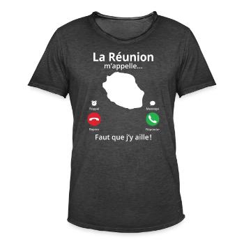 La Réunion m'appelle faut que j'y aille - T-shirt vintage Homme - noir vintage - Devant