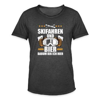 Skifahren und Bier darum bin ich hier Geschenk - Männer Vintage T-Shirt - Vintage Schwarz - Vorne