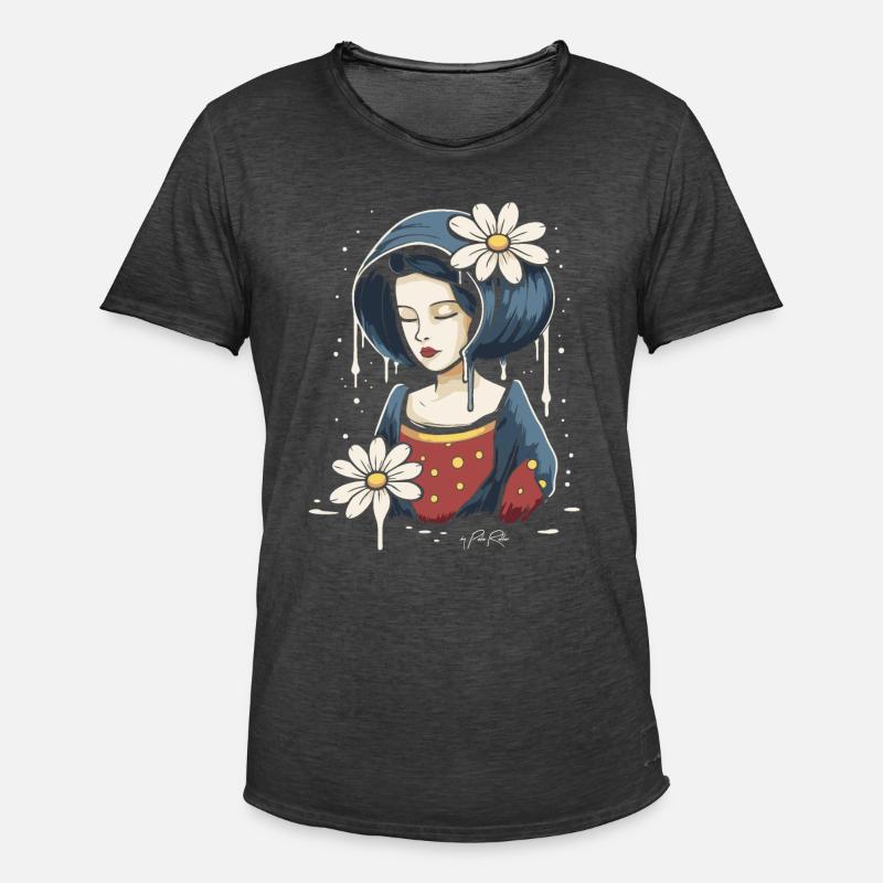 Frau mit Gänseblümchen Blumen - Männer Vintage T-Shirt - Vintage Schwarz
