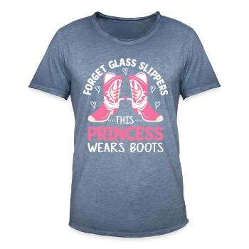 Drôle de cowboy princesse porte des bottes Western - T-shirt vintage Homme - vintage bleu jeans - Devant - Jose (178cm)