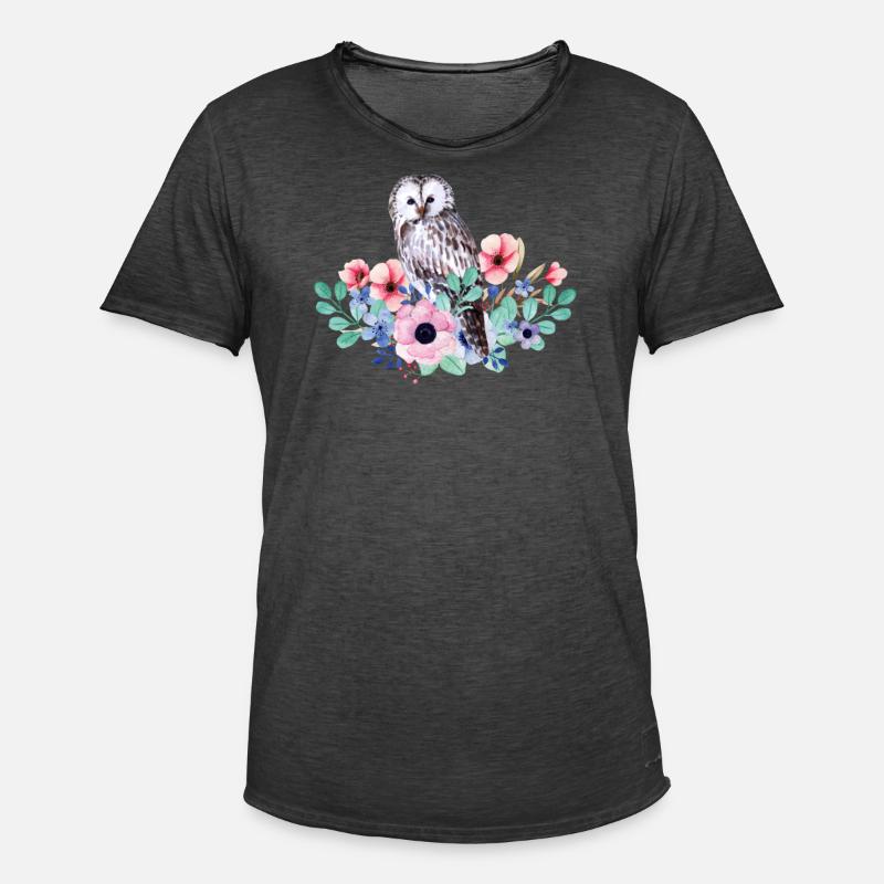 Vogel Eule - Männer Vintage T-Shirt - Vintage Schwarz