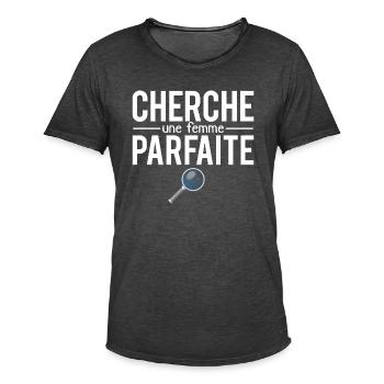 Cherche une femme parfaite blague couple - T-shirt vintage Homme - noir vintage - Devant