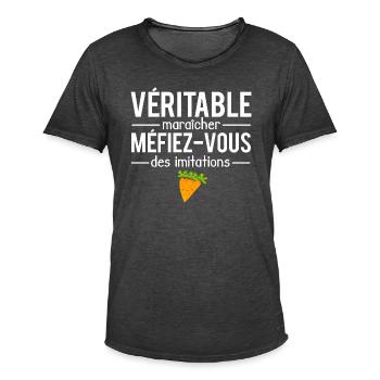 Véritable maraîcher blague maraîcher humour - T-shirt vintage Homme - noir vintage - Devant