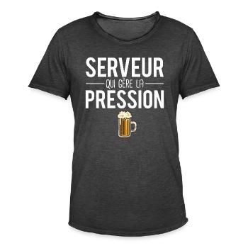 Serveur qui gère la pression métier bière humour - T-shirt vintage Homme - noir vintage - Devant - Jose (178cm)