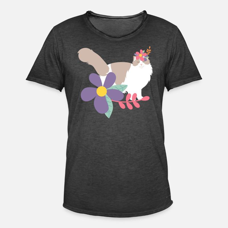 Ragdoll Katzen- und Blumenkrone - Männer Vintage T-Shirt - Vintage Schwarz