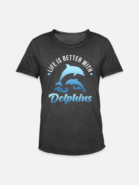 Delfin - Männer Vintage T-Shirt - Vintage Schwarz