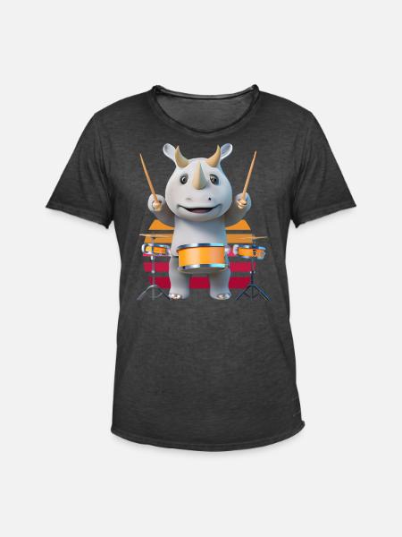 Drum-playing rhinoceros - Men's Vintage T-Shirt - washed black