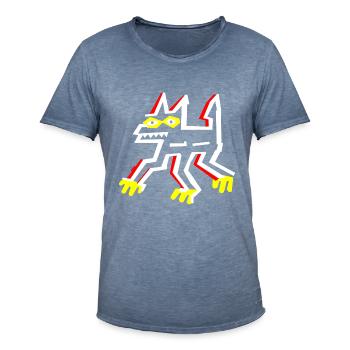 Loup - Fieser Wolf - Männer Vintage T-Shirt - Vintage Denim - Vorne - Jose (178cm)