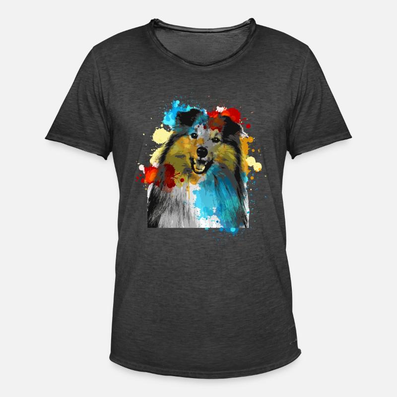 Sheltie Wasserfarben Bunt - Männer Vintage T-Shirt - Vintage Schwarz