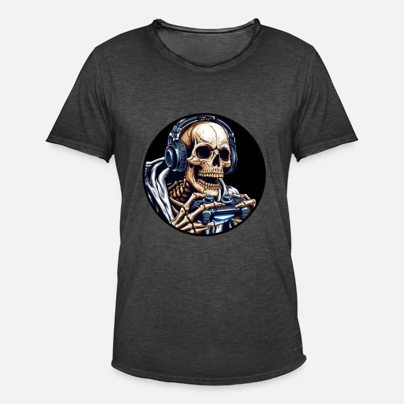 Skelett mit Gamecontroller und Kopfhörern - Männer Vintage T-Shirt - Vintage Schwarz