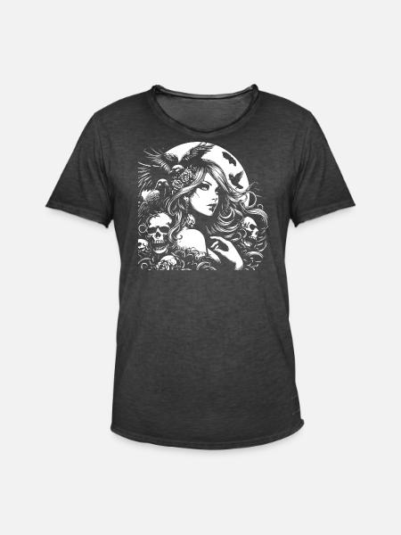 Schönes Mädchen und Raben - Männer Vintage T-Shirt - Vintage Schwarz