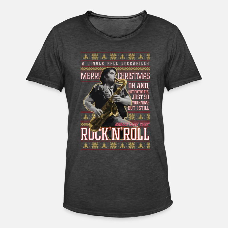 Eddie Rockabilly Saxophon Hässlicher Weihnachtspullover - Männer Vintage T-Shirt - Vintage Schwarz
