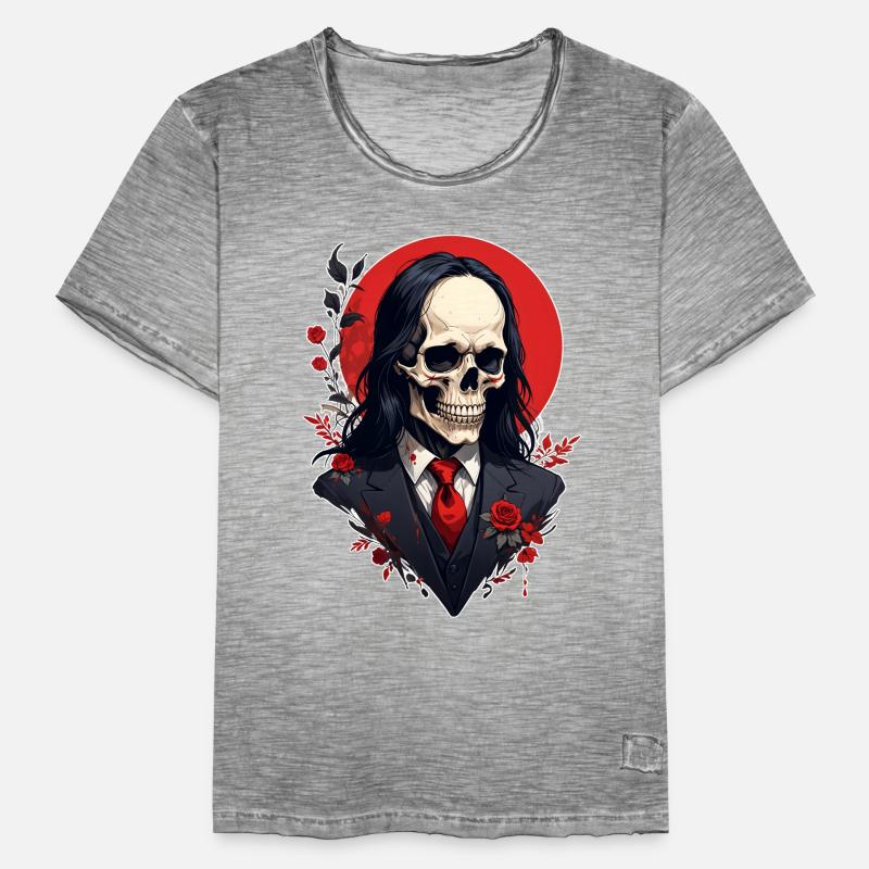 Gothic Style Black & Red skull skull flowers Men's Vintage T-Shirt