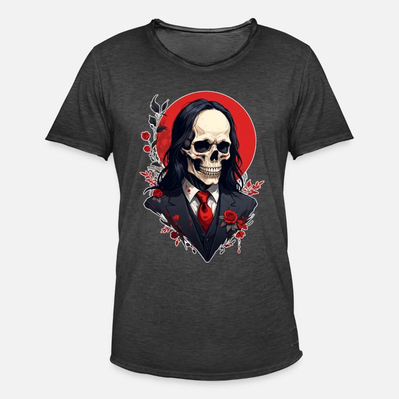 Gothic Style Black & Red skull skull flowers - Men's Vintage T-Shirt - washed black