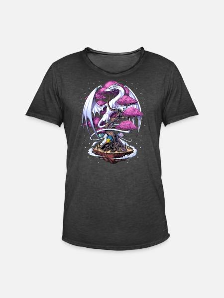 Japanese Dragon Cherry Blossom - Men's Vintage T-Shirt - washed black