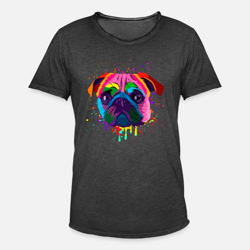 Bunter Mopskopf - Männer Vintage T-Shirt - Vintage Schwarz