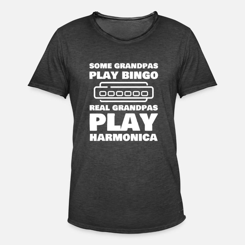 Harmonica Grandpa Funny Harmonica Player - Männer Vintage T-Shirt - Vintage Schwarz