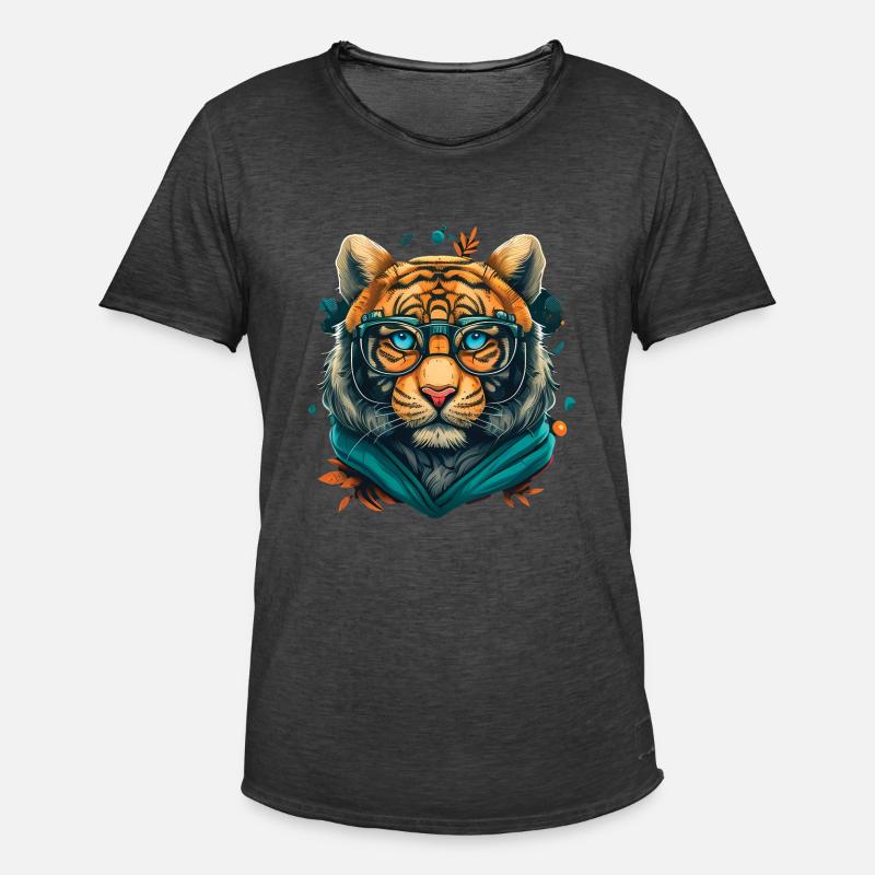 Tiger als Nerd mit Buch - Männer Vintage T-Shirt - Vintage Schwarz