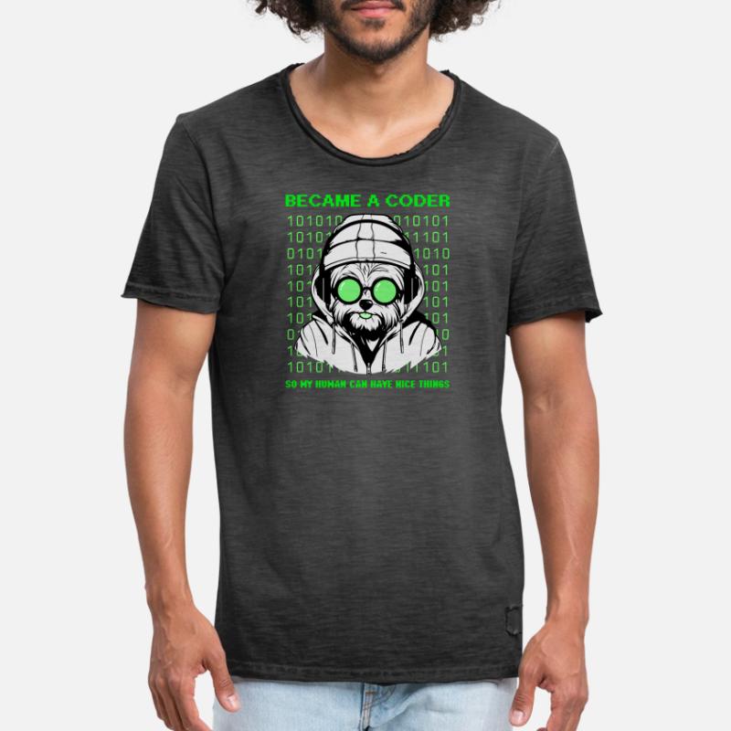 Became a Coder – Hacker Dog Binary Look Men's Vintage T-Shirt