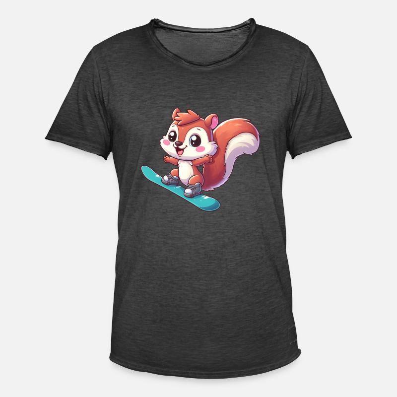 Süßes Eichhörnchen, Comic Snowboarder, Winterurlau - Männer Vintage T-Shirt - Vintage Schwarz