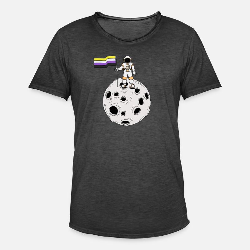 Nonbinary-Astronaut auf dem Mond Nonbinary-Flagge - Männer Vintage T-Shirt - Vintage Schwarz