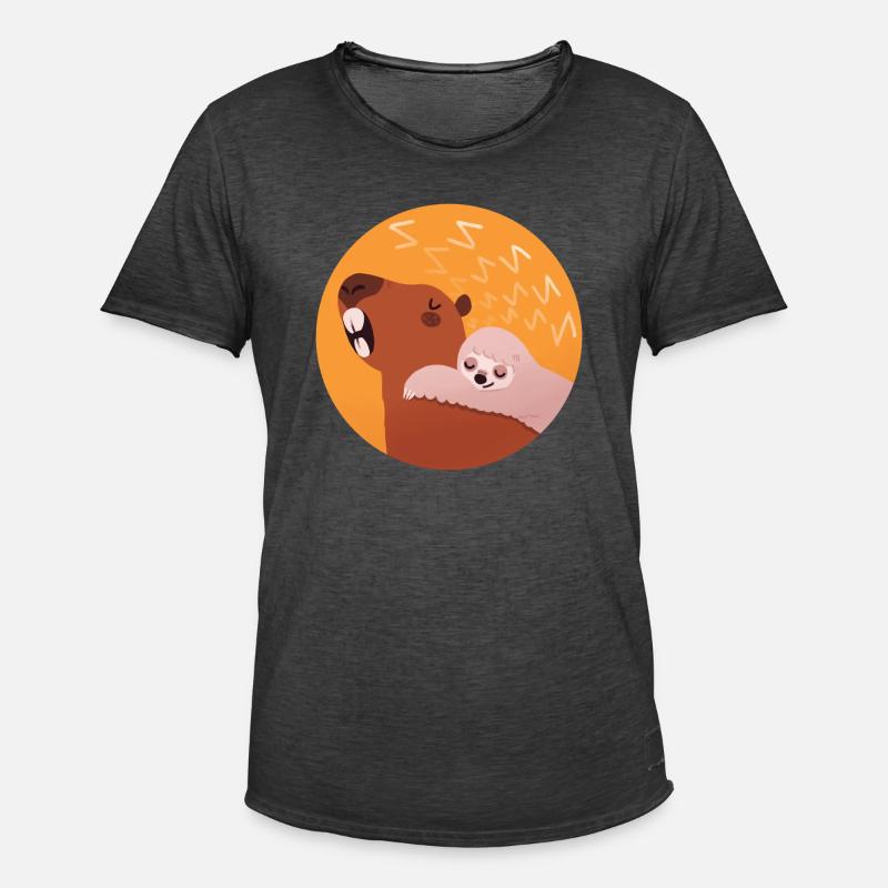 Capybara assonna e bradipo - Maglietta vintage da uomo - nero antico