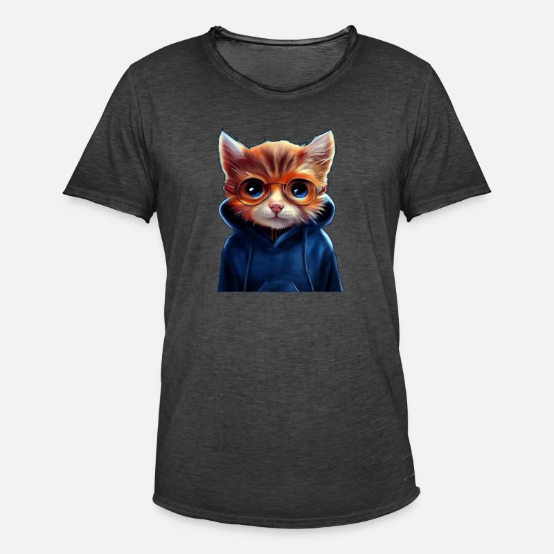 Katze mit Pullover - Männer Vintage T-Shirt - Vintage Schwarz