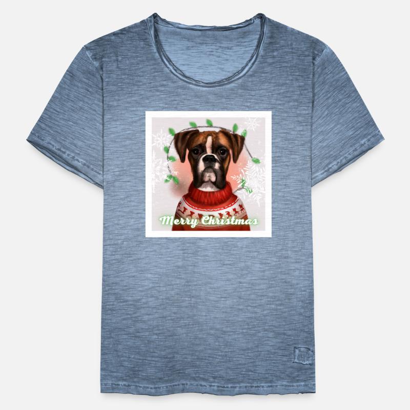Mignon chien boxer dans un pull de renne de Noël. T-shirt vintage Homme