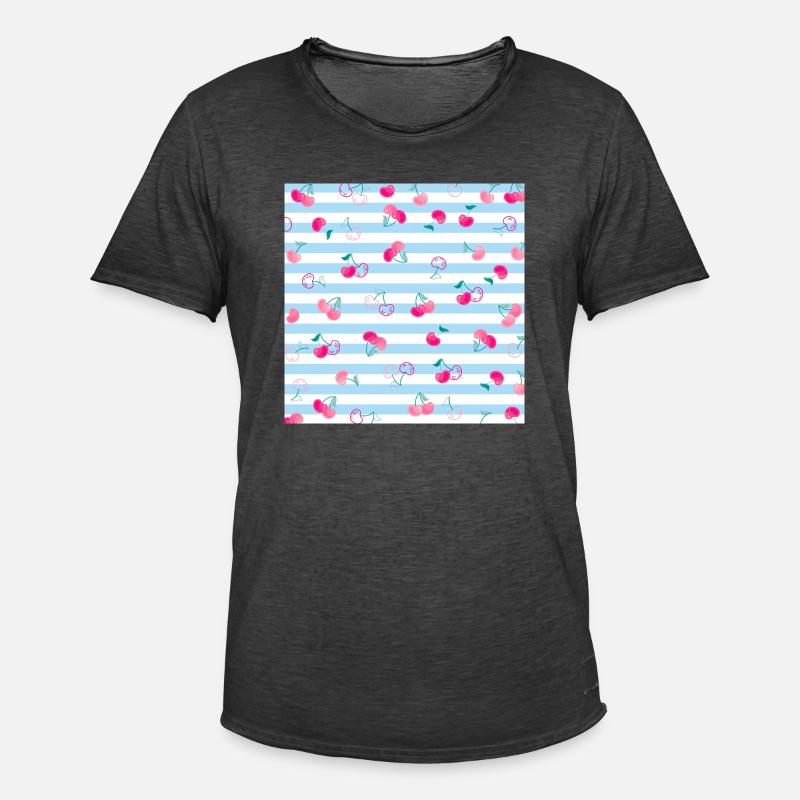 Kirsche Muster Cherry Pattern - Männer Vintage T-Shirt - Vintage Schwarz