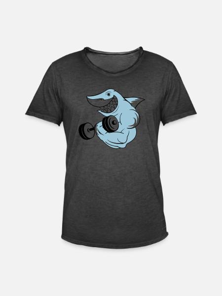 shark_bodybuilder - T-shirt vintage Homme - noir vintage