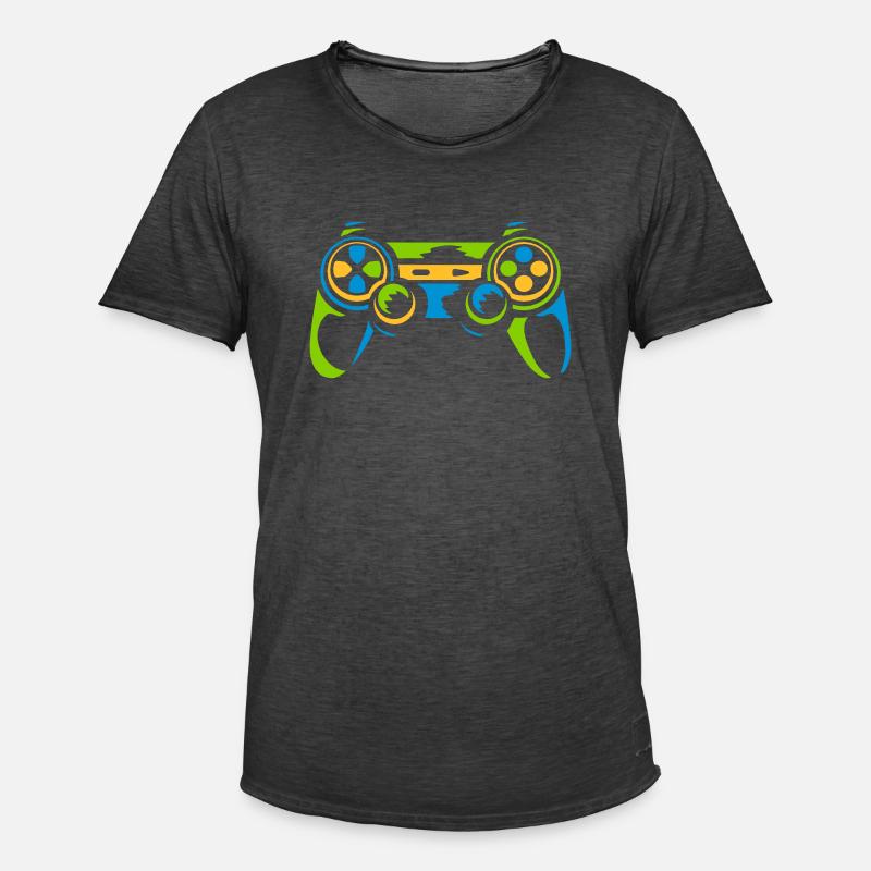 Bunter Controller Retro Konsole - Männer Vintage T-Shirt - Vintage Schwarz
