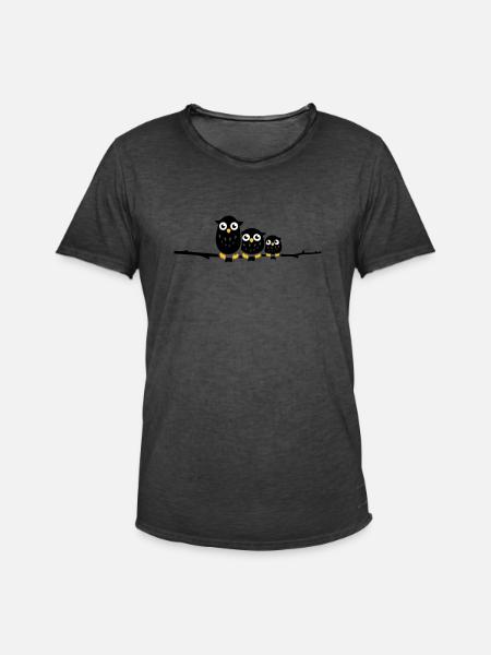 three owls on a branch - Men's Vintage T-Shirt - washed black