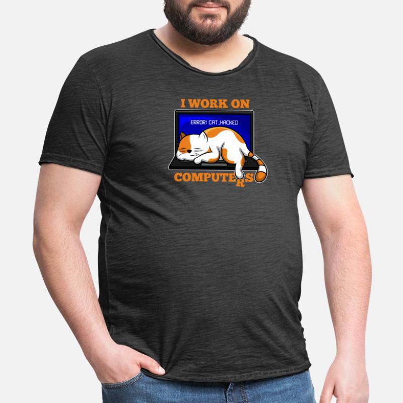 Katze und Computer, die Programmierergeschenk zerhacken Männer Vintage T-Shirt
