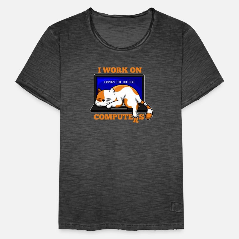 Katze und Computer, die Programmierergeschenk zerhacken Männer Vintage T-Shirt