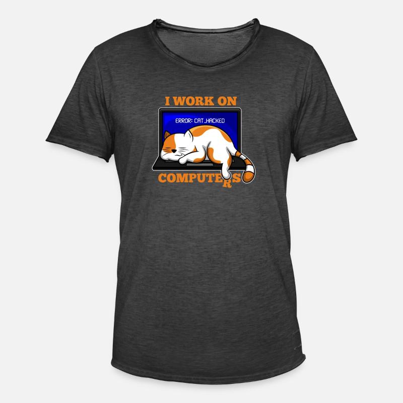 Katze und Computer, die Programmierergeschenk zerhacken - Männer Vintage T-Shirt - Vintage Schwarz