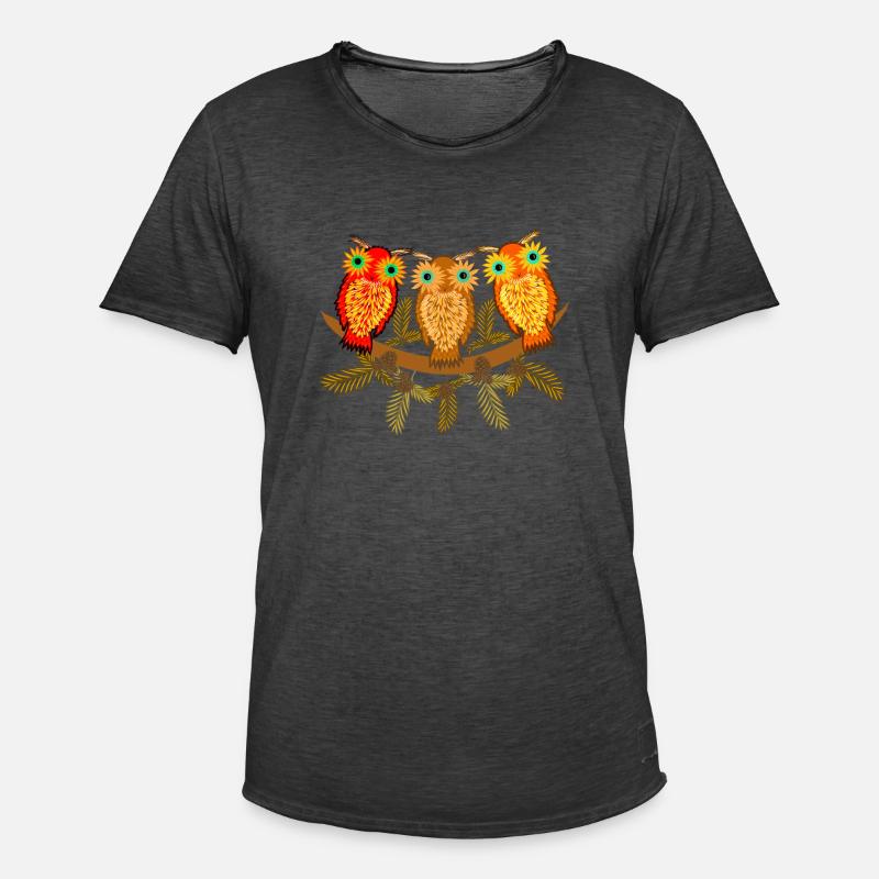 Drei bunte Eulen mit Kiefernzweigen - Männer Vintage T-Shirt - Vintage Schwarz